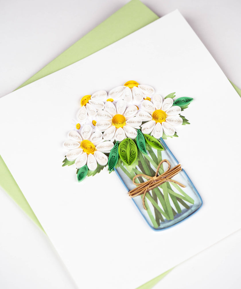 White Daisies in Jar Greeting Card