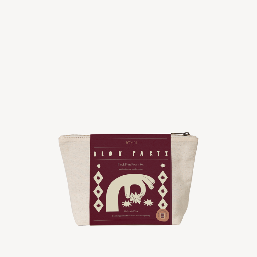 Block Printing Pouch Kit - Harlequin Print | Hand-Carved Wood Blocks + Canvas Zip Pouch
