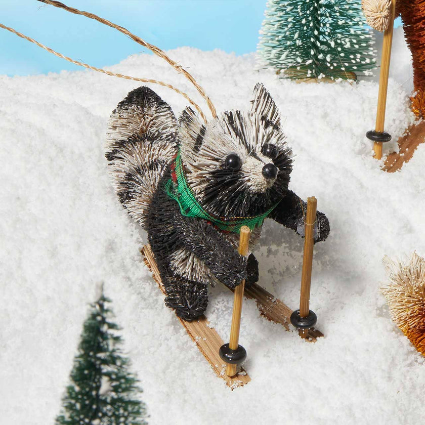 Skiing Buri Raccoon Christmas Ornament