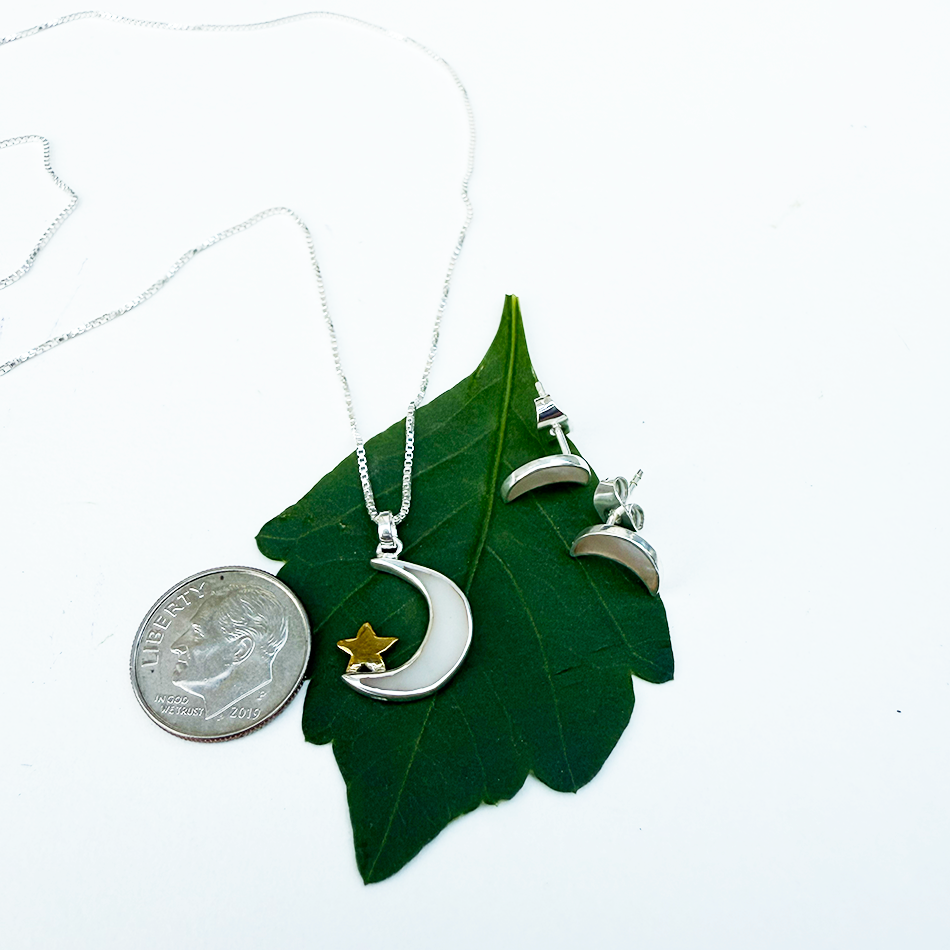 Mother-of-Pearl Moon Studs - Sterling Silver, Indonesia