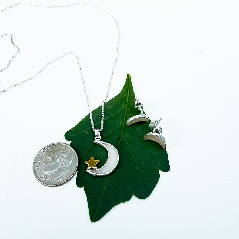 Mother-of-Pearl Moon Studs - Sterling Silver, Indonesia