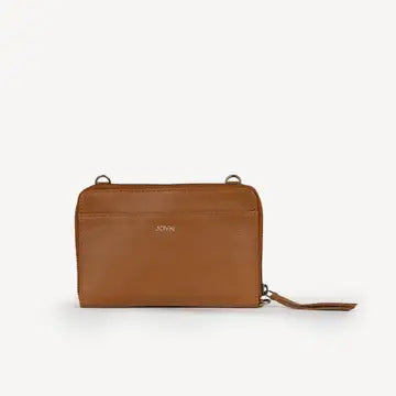 Pebbled Leather Crossbody Wallet - Camel