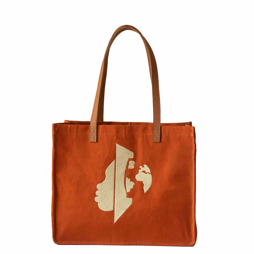 Canvas Tote Bag – Leather Handle Shoulder Bag: Navy blue