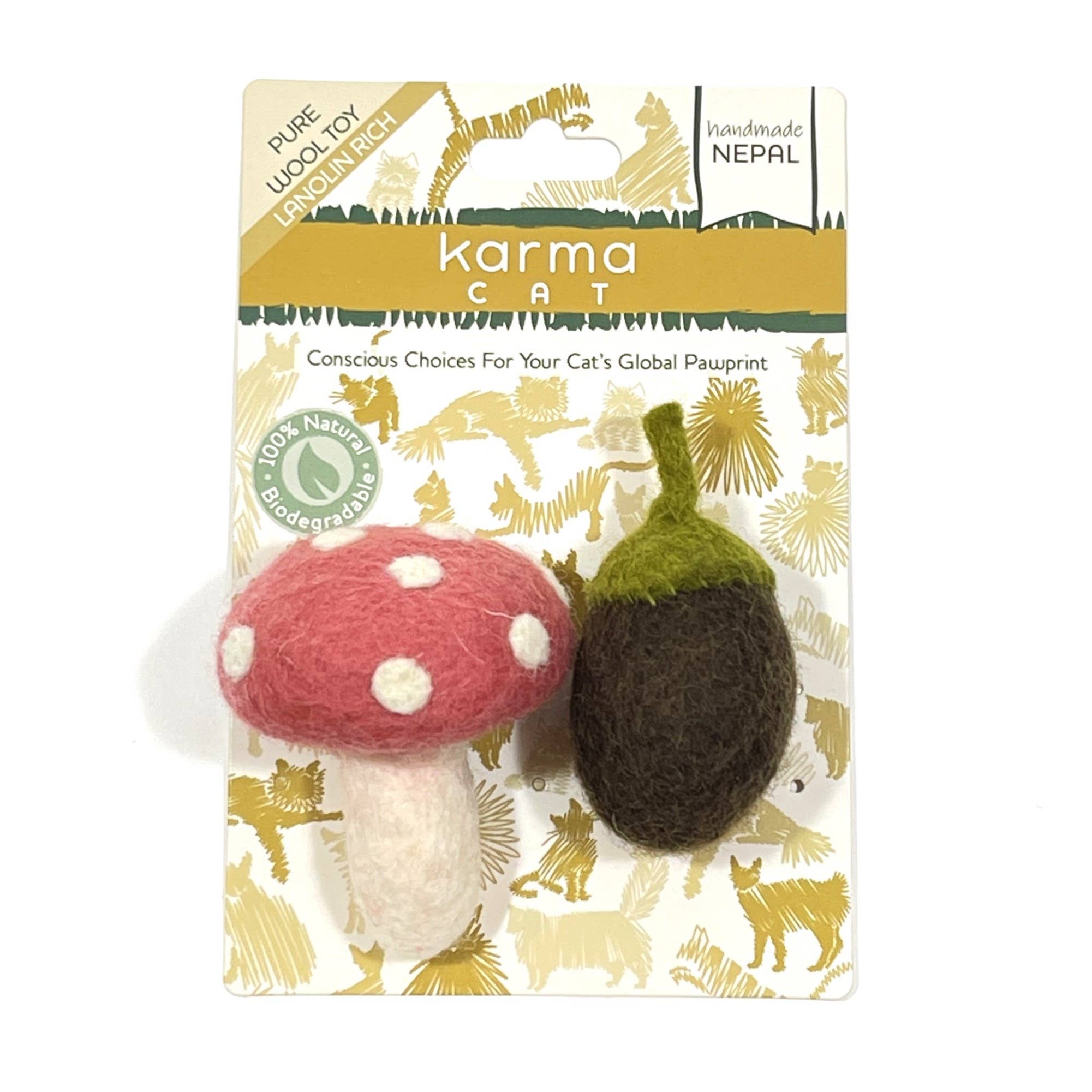 Cat Toy, Pack 2, Mushroom & Acorn