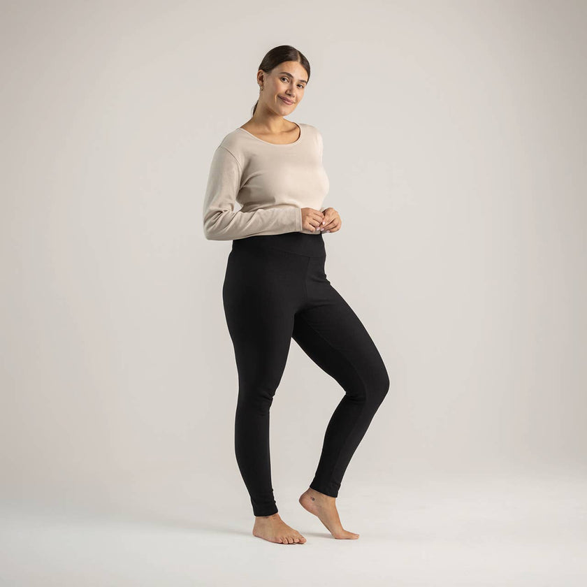 Organic Cotton Fleece Leggings: Black / S