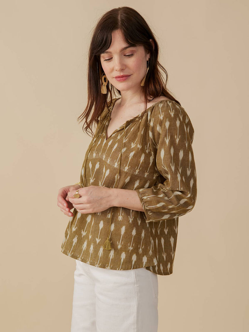 Tulum Tassel Top Olive Ikat: Olive Ikat / S