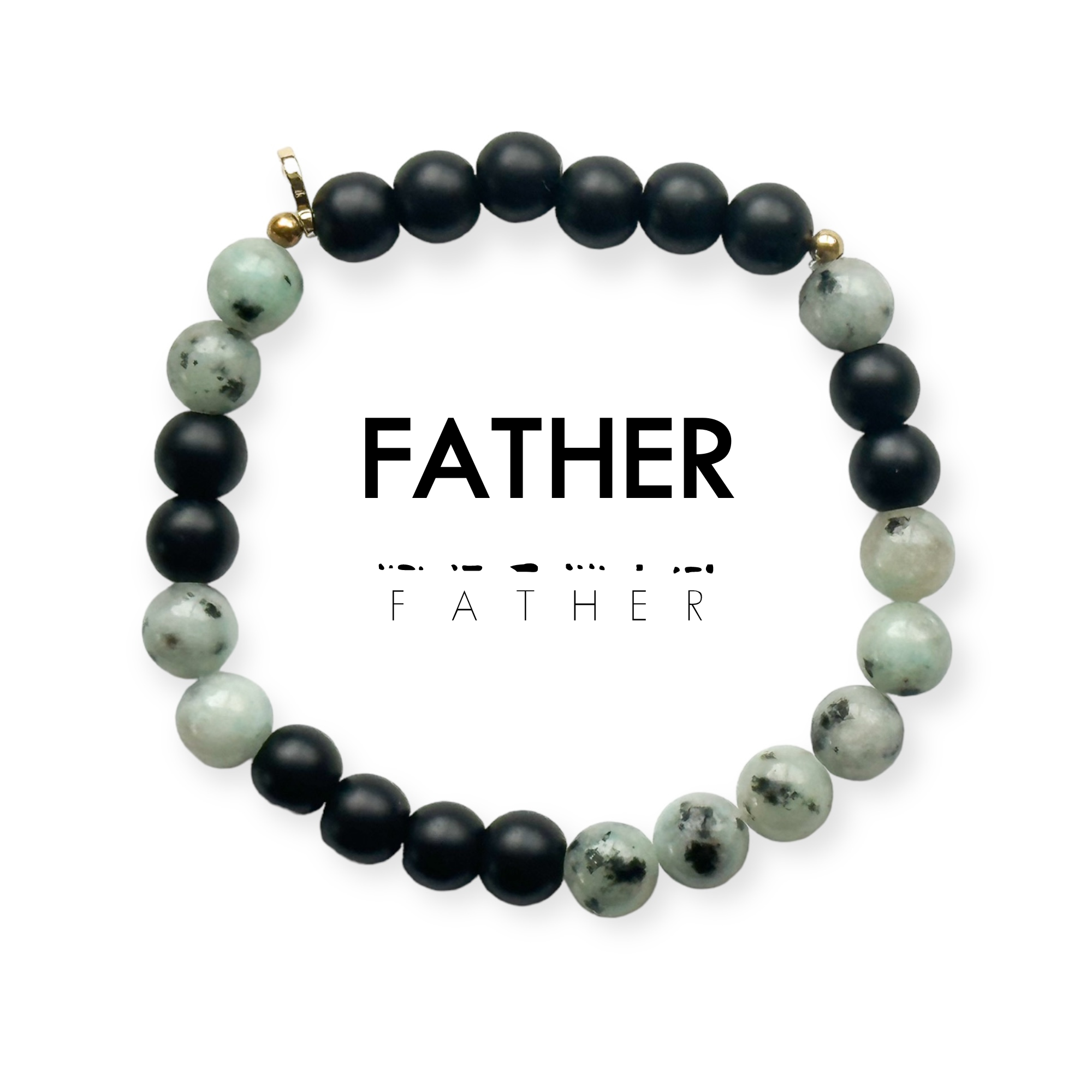 8mm Morse Code Bracelet Men's Extended Size | FATHER: Onyx & Jasper