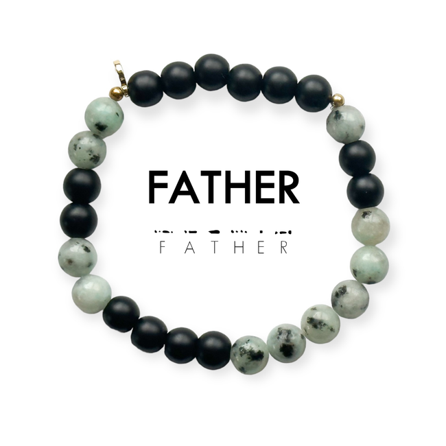 8mm Morse Code Bracelet Men's Extended Size | FATHER: Onyx & Jasper