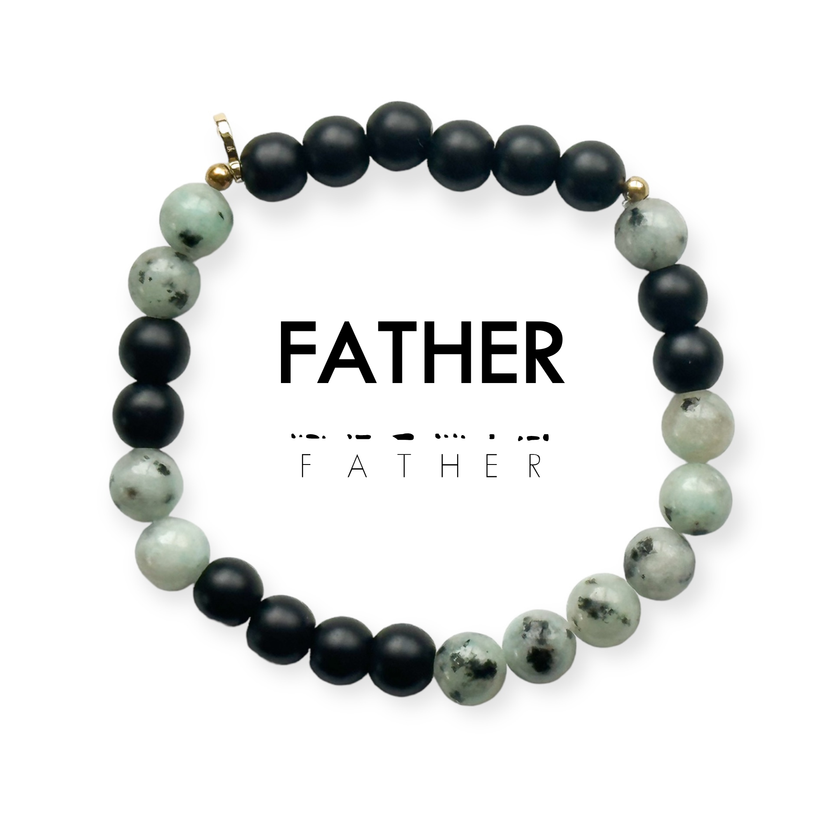 8mm Morse Code Bracelet Men's Extended Size | FATHER: Onyx & Jasper