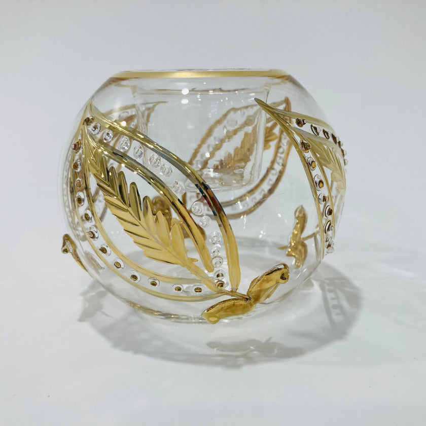 Blown Glass Candle Holder - Paisley Gold