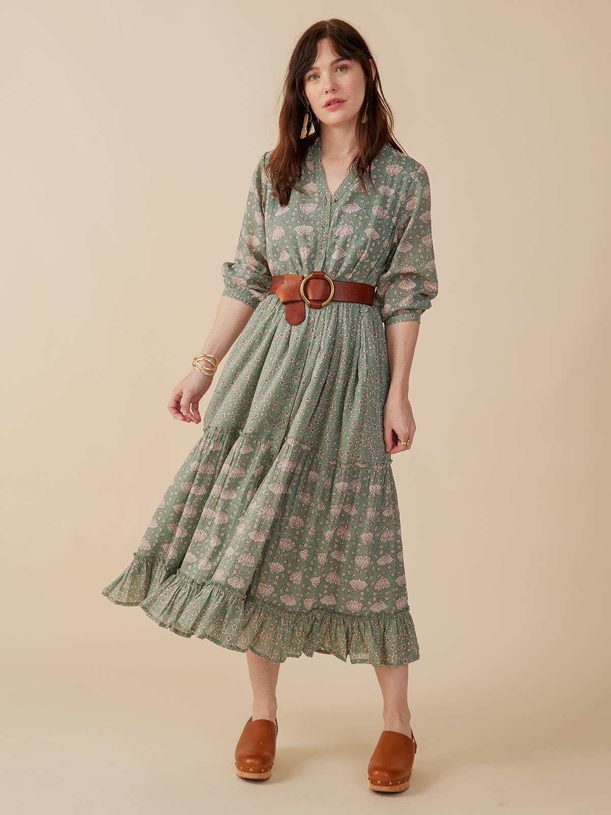 Britta Long Sleeve Tiered Dress Aegean Teal Mix: Aegean Teal Mix / L