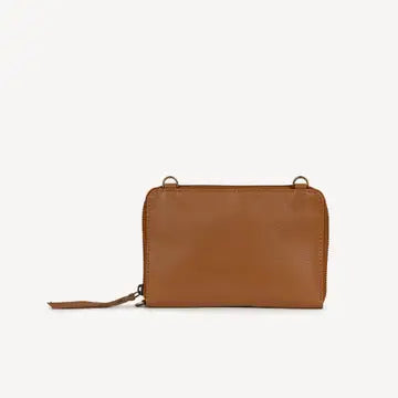 Pebbled Leather Crossbody Wallet - Camel
