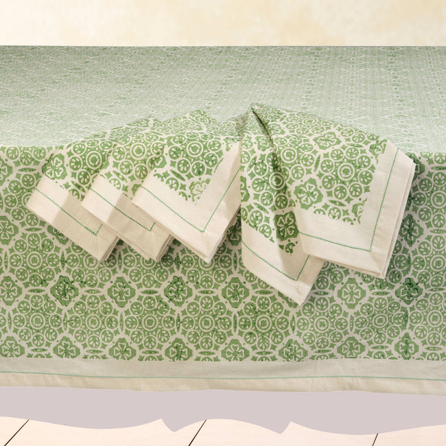 MOSAIC SAGE Cotton Tablecloth: 60