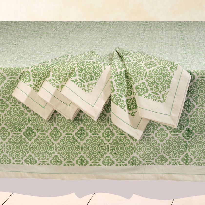 MOSAIC SAGE Cotton Tablecloth: 60