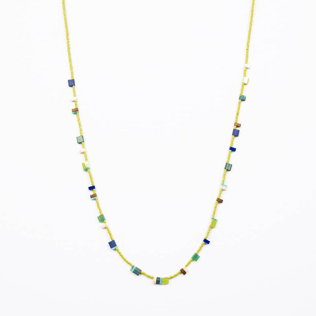 Tila Strand Necklace: Green Denim