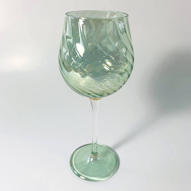 Blown Glass Long Stem Wine Glass: Iridescent Green