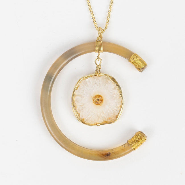 Celestial Reclaimed Horn & Geode Pendant Necklace