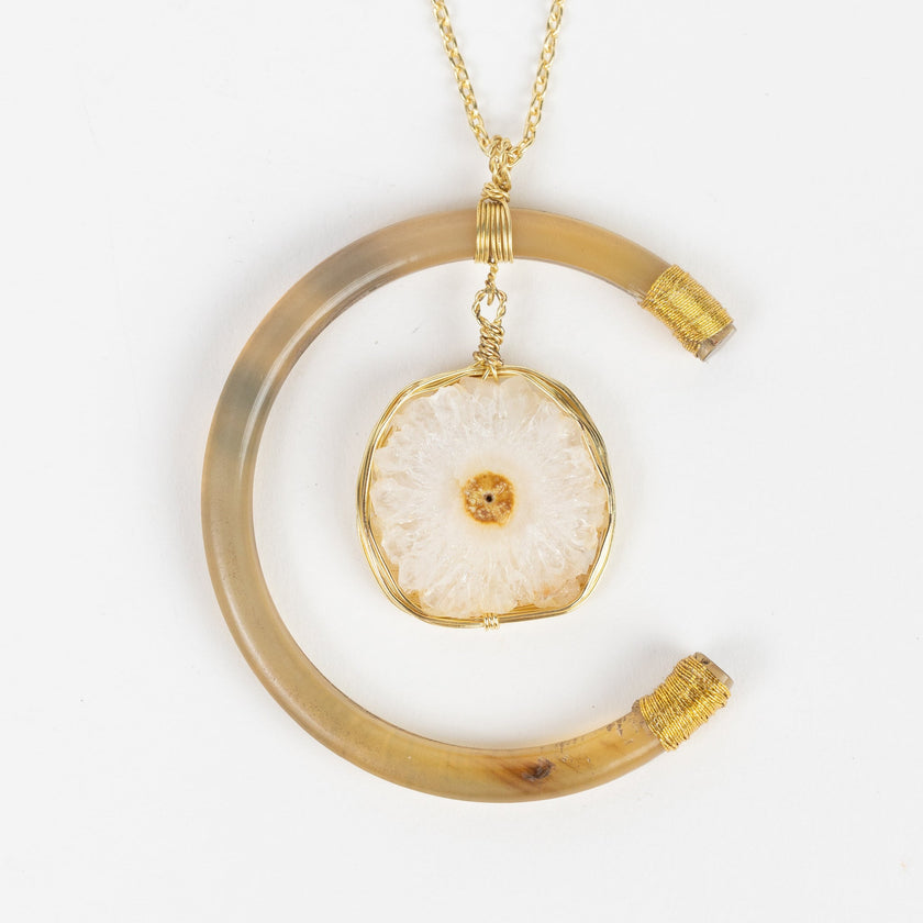 Celestial Reclaimed Horn & Geode Pendant Necklace