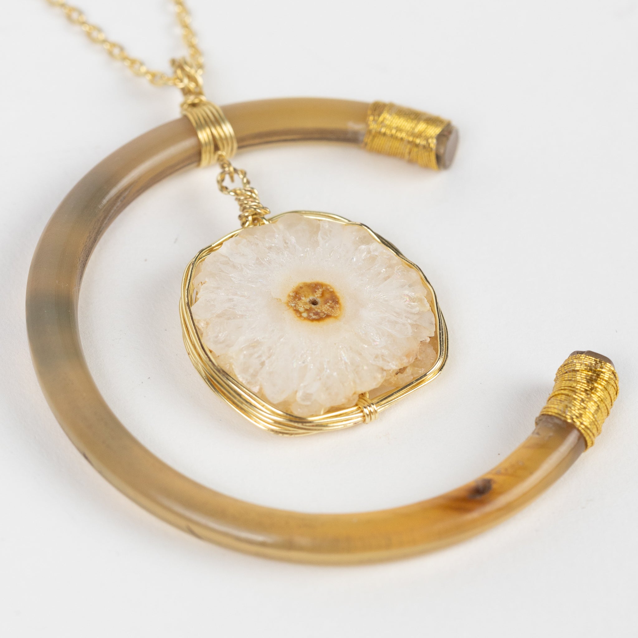 Celestial Reclaimed Horn & Geode Pendant Necklace