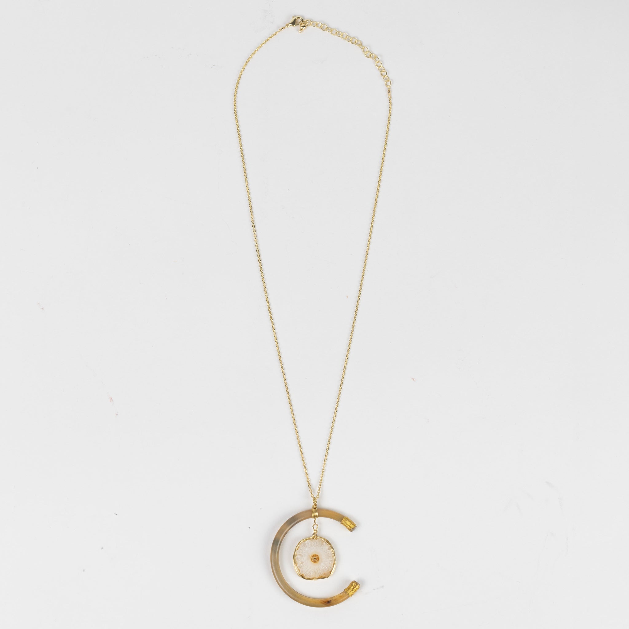 Celestial Reclaimed Horn & Geode Pendant Necklace