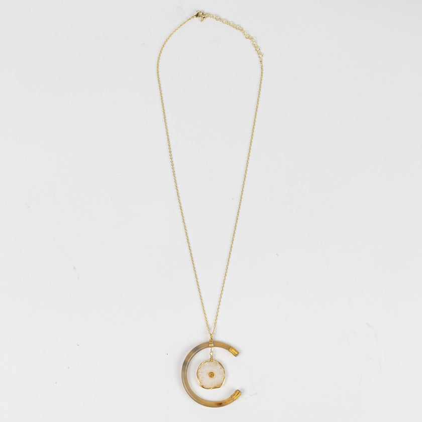 Celestial Reclaimed Horn & Geode Pendant Necklace