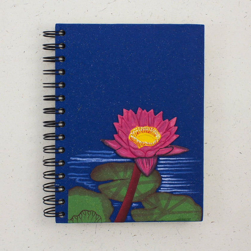 Large Notebook: Lotus Flower Dark Blue