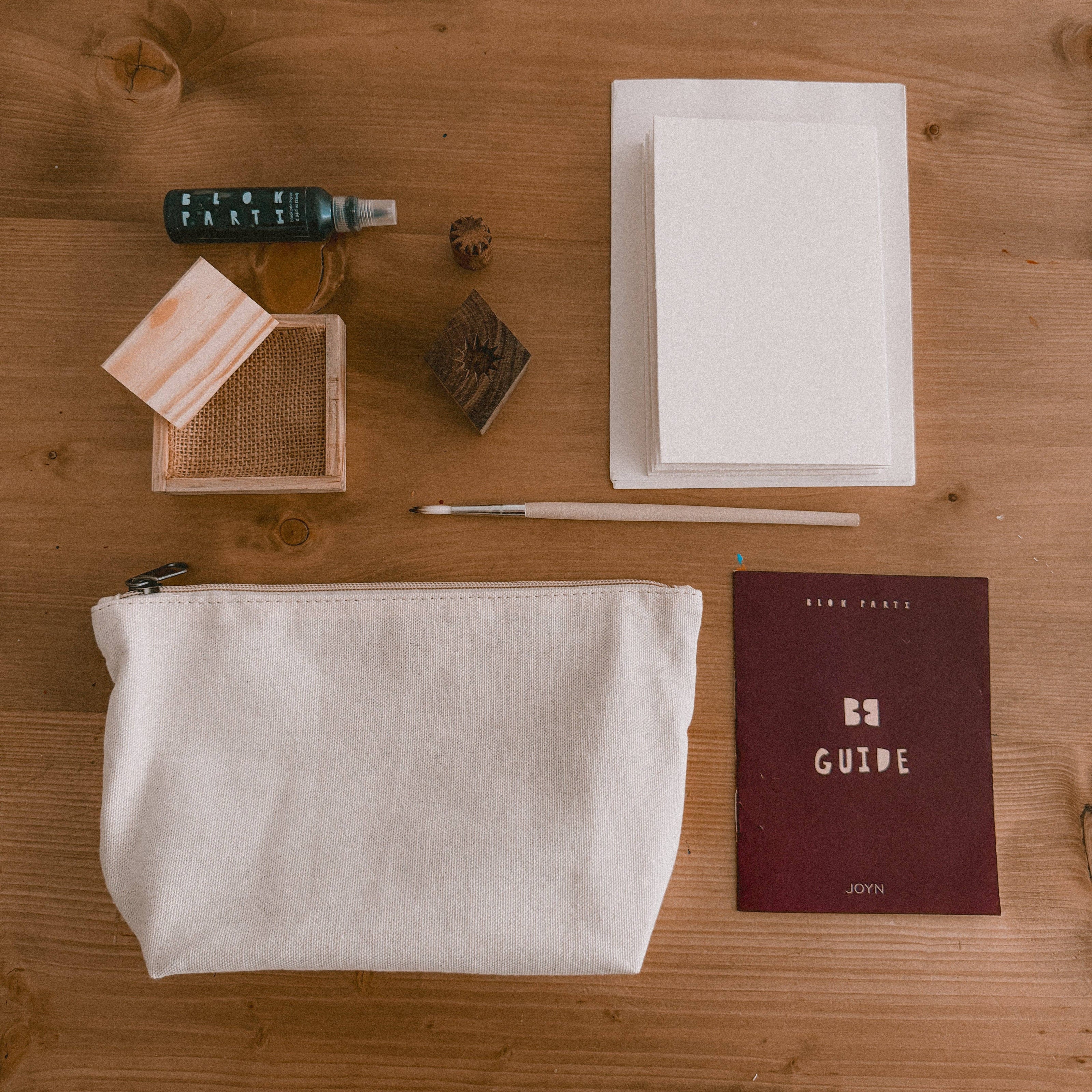 Block Printing Pouch Kit - Harlequin Print | Hand-Carved Wood Blocks + Canvas Zip Pouch