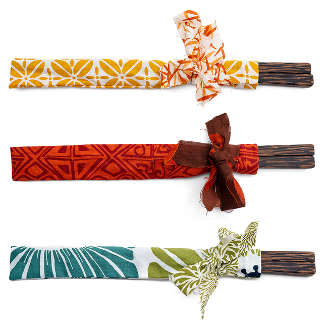Palm Wood Chopstick in Fabric Wrap