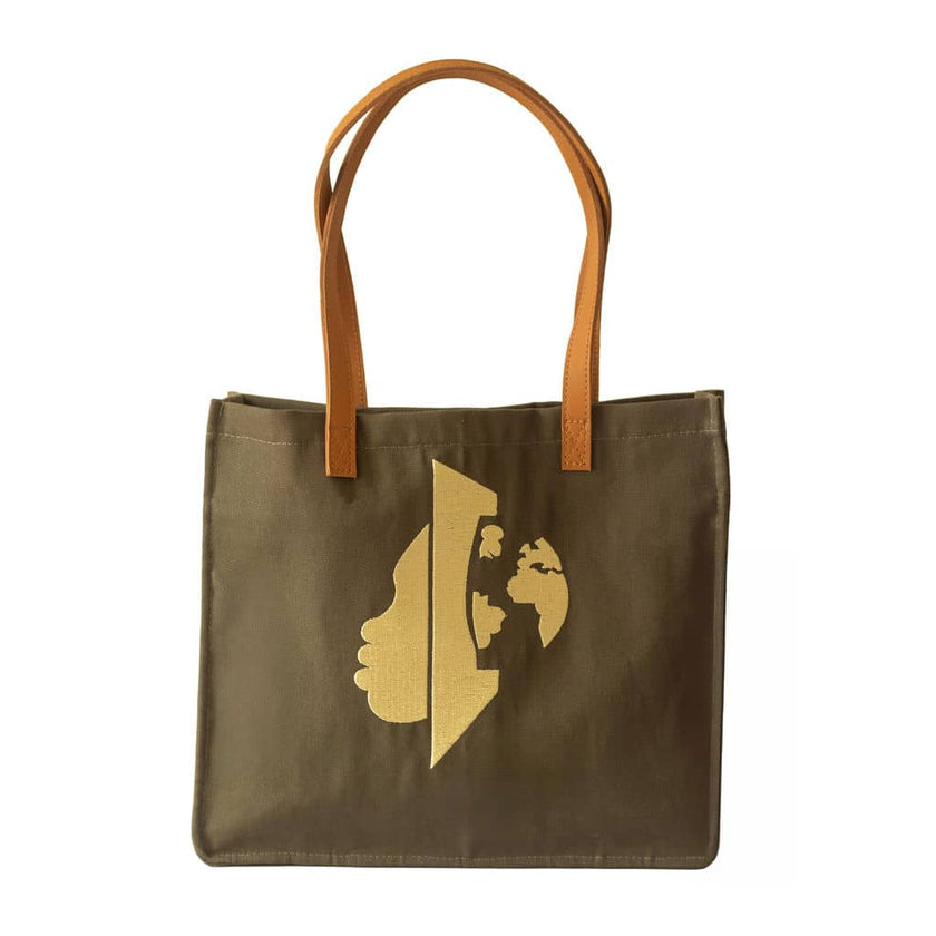 Canvas Tote Bag – Leather Handle Shoulder Bag: Navy blue