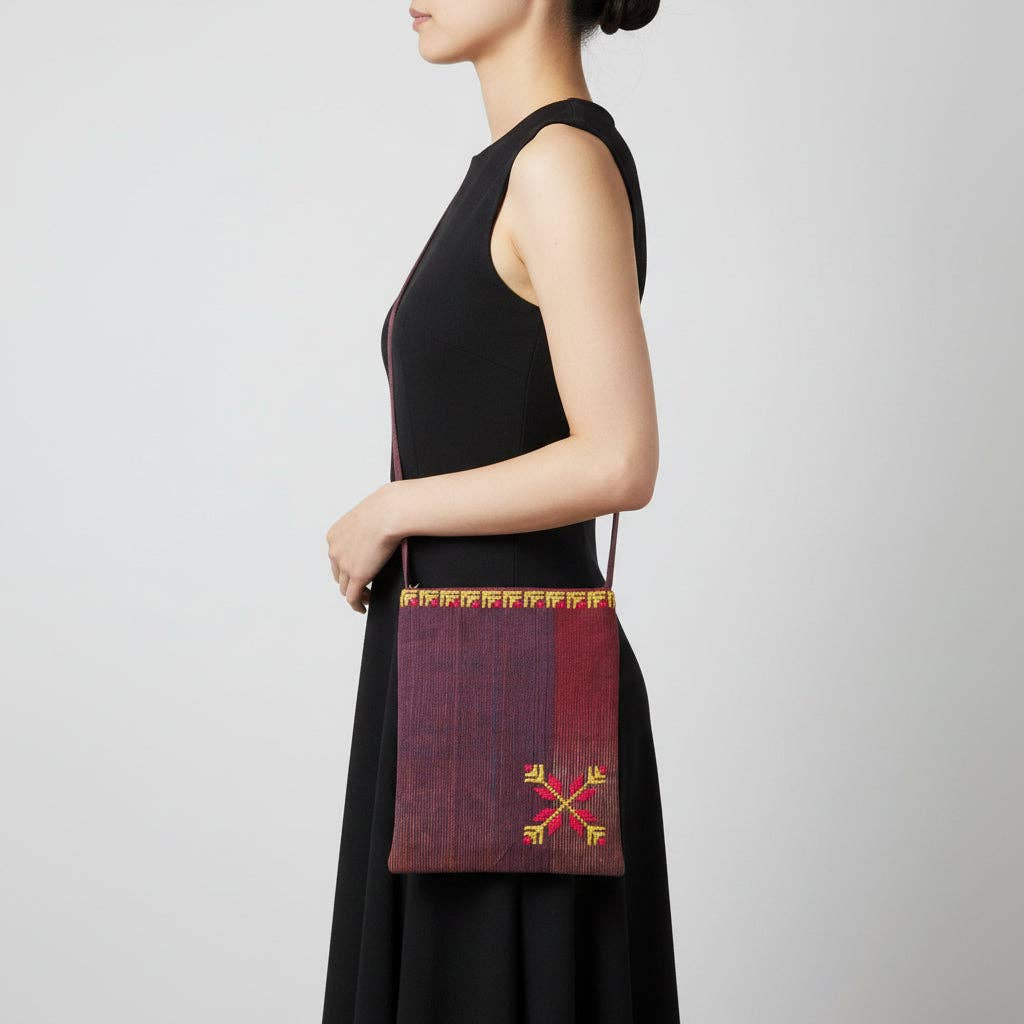 Edith Handcrafted Crossbody: Mauve - Red & Yellow Embroidery