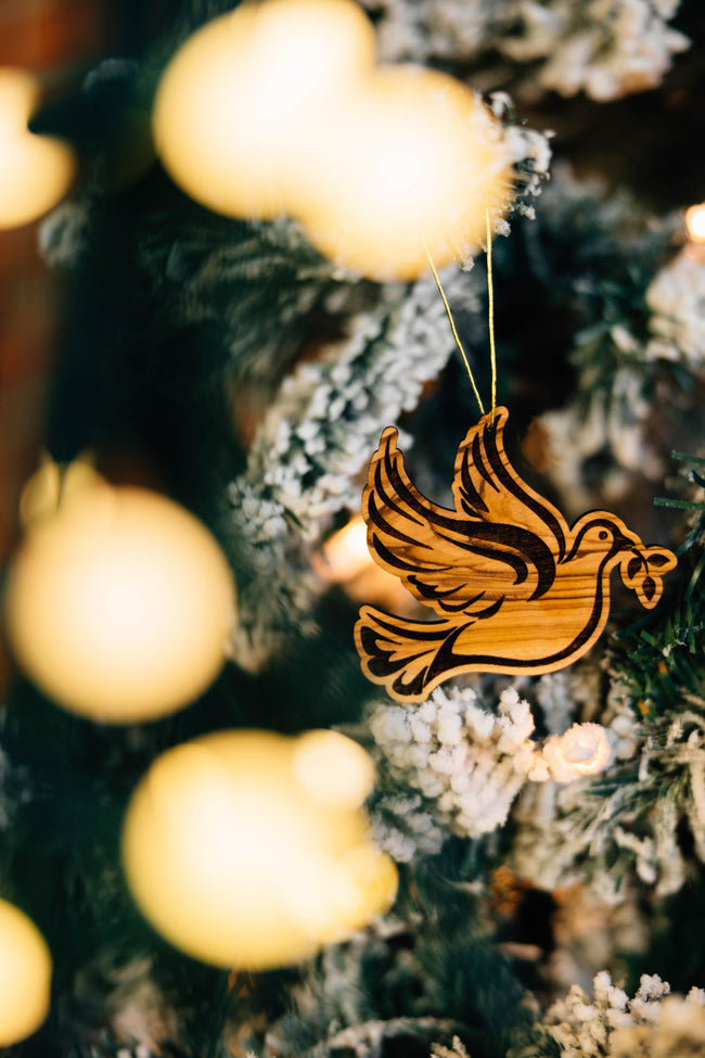 Olive Wood Dove Ornament