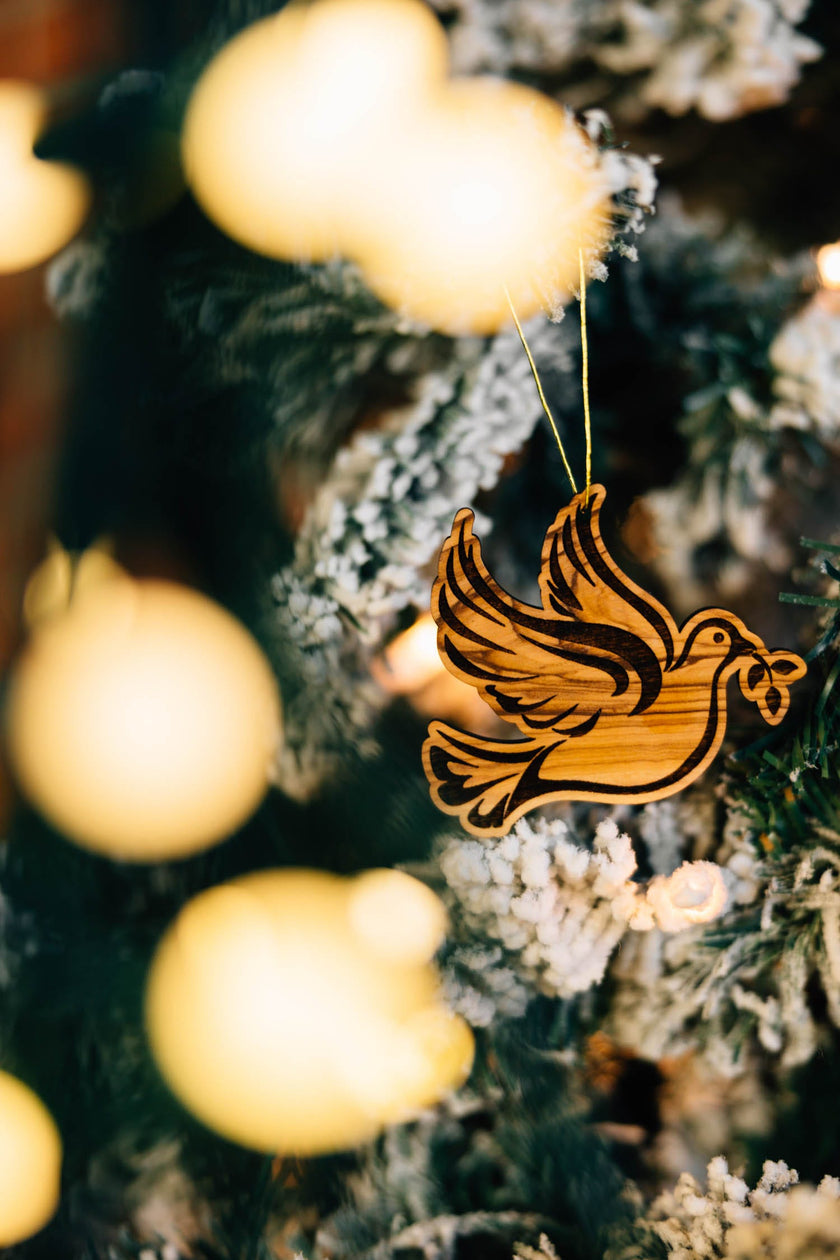 Olive Wood Dove Ornament