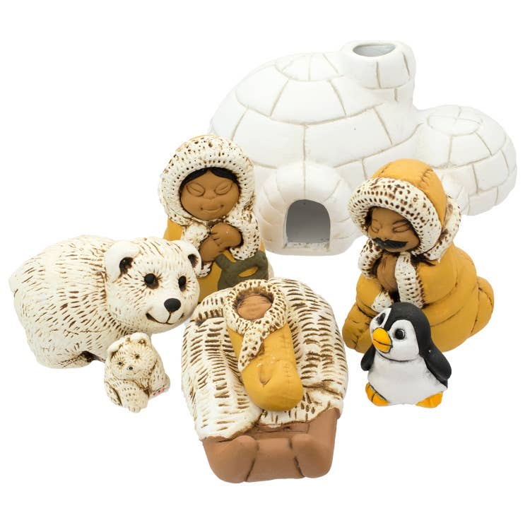 Ceramic Nativity Polar Set of 8 : North Pole Christmas