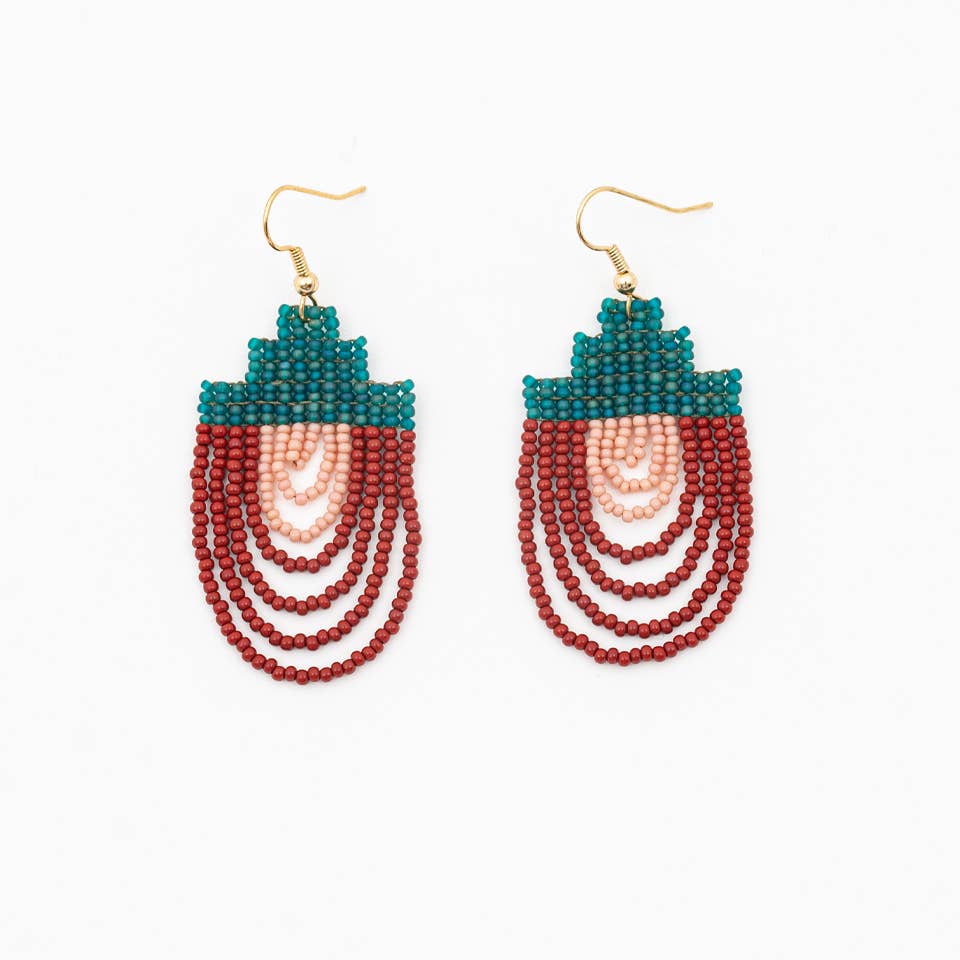 Mayan Pyramid Beaded Earrings: Deep multi
