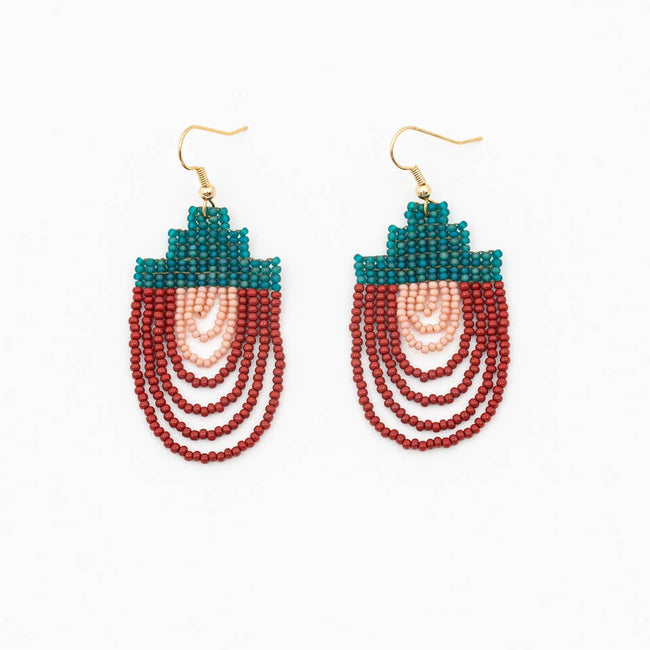 Mayan Pyramid Beaded Earrings: Deep multi