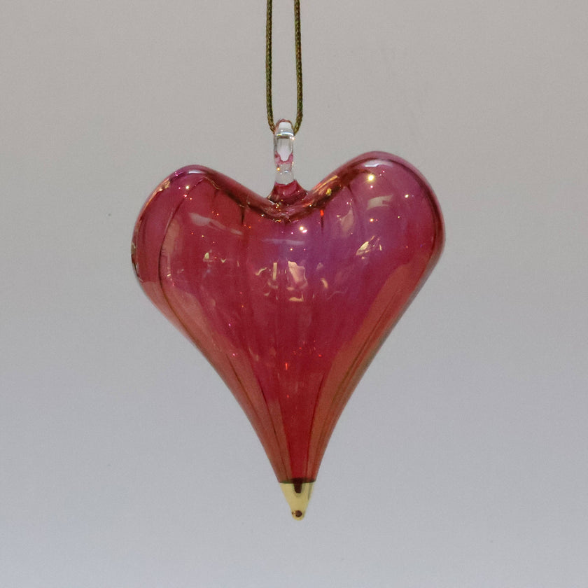 Blown Glass Ornament - Heart: Red
