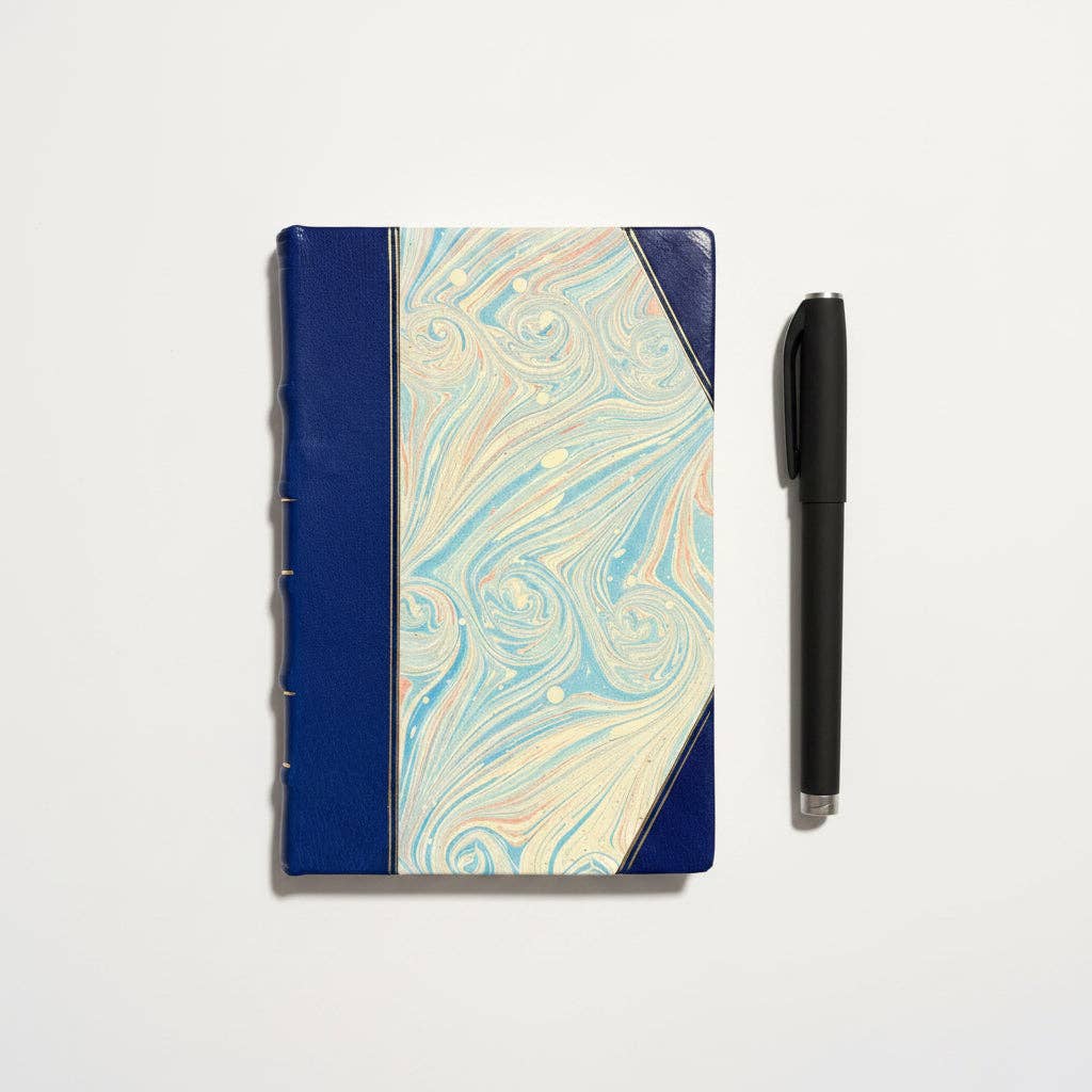Handcrafted Marbled Paper Journal - Blue