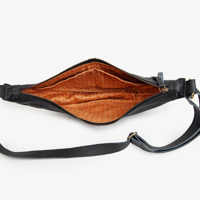 Pebbled Leather Moon Sling Bag - Black