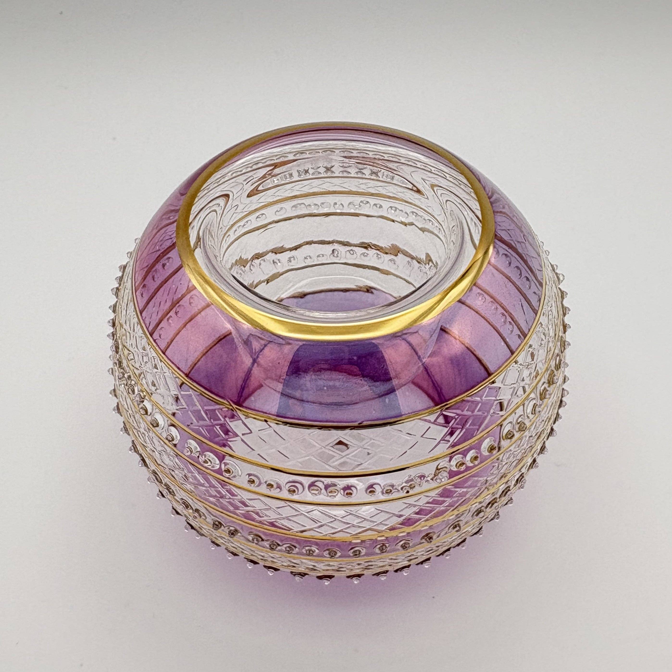 Blown Glass Candle Holder - Sparkle Rings with Pink Rim