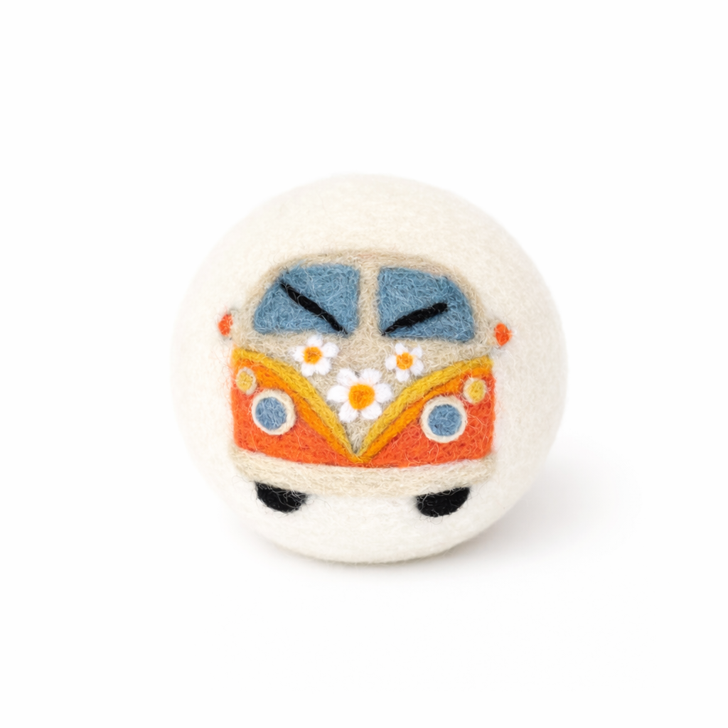 Eco Wool Dryer Balls: Orange Hippie Bus