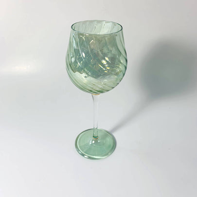 Blown Glass Long Stem Wine Glass: Iridescent Green