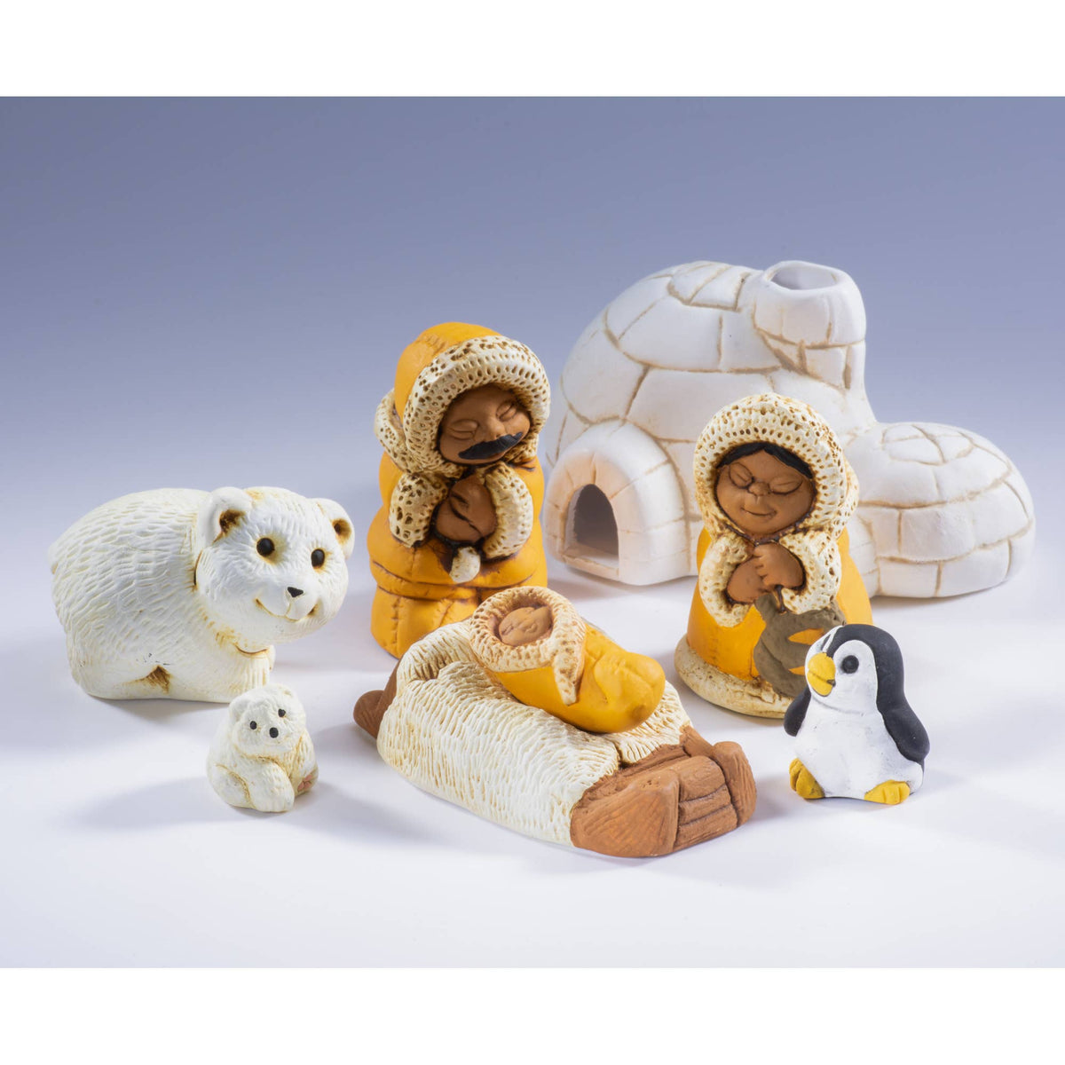 Ceramic Nativity Polar Set of 8 : North Pole Christmas