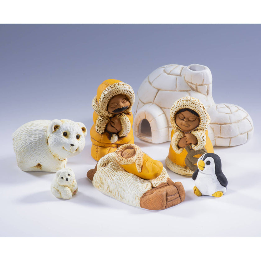 Ceramic Nativity Polar Set of 8 : North Pole Christmas