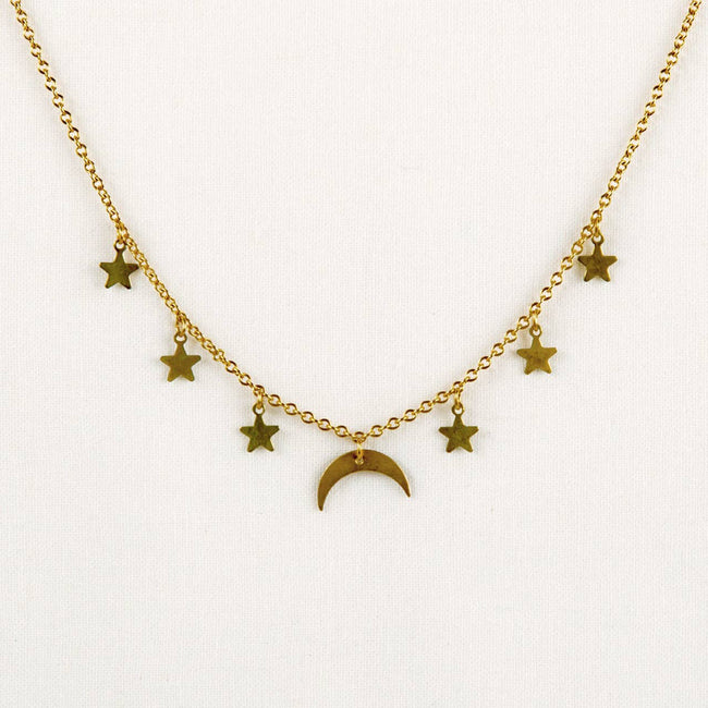 Moon and Stars Necklace: Gold