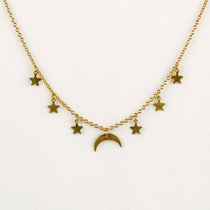 Moon and Stars Necklace: Gold