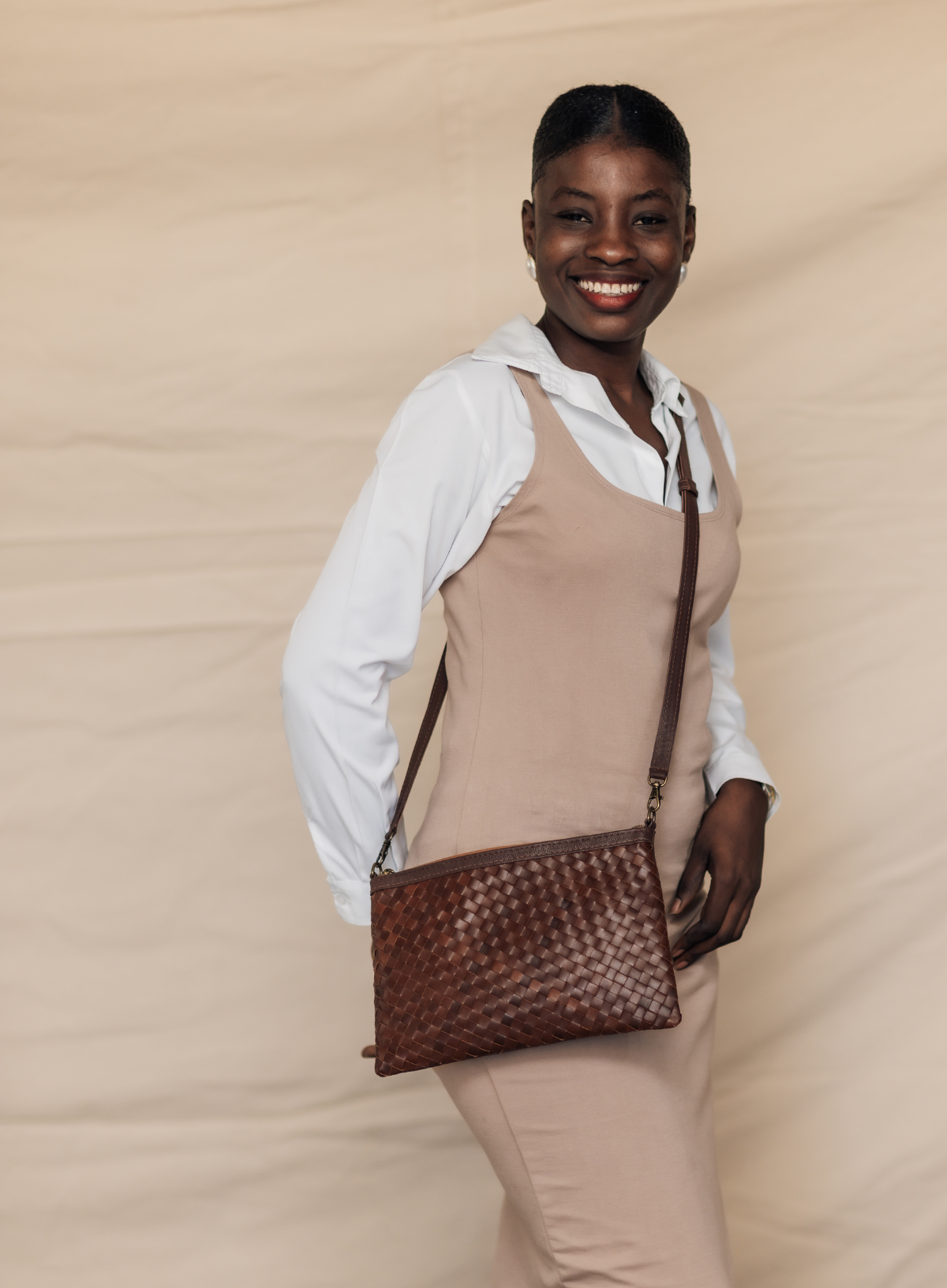 Woven Crossbody Clutch: Mahogany