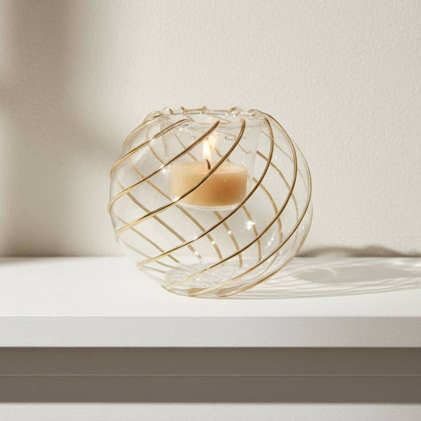 Blown Glass Candle Holder - Swirl Gold