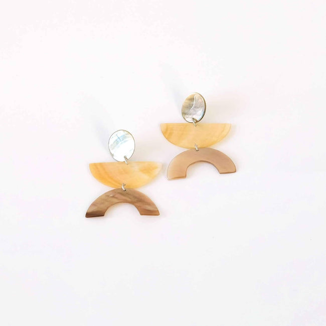 Dark Tricolor Long Mother of Pearl Earrings - Geometric Earrings