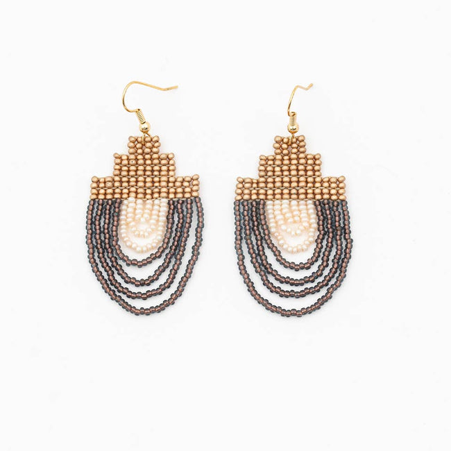 Mayan Pyramid Beaded Earrings: Gold neutral