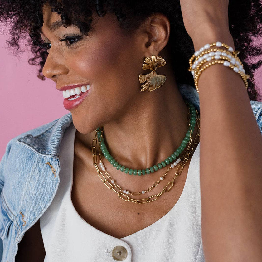Bold Gemstone Beaded Necklace: Green Jade